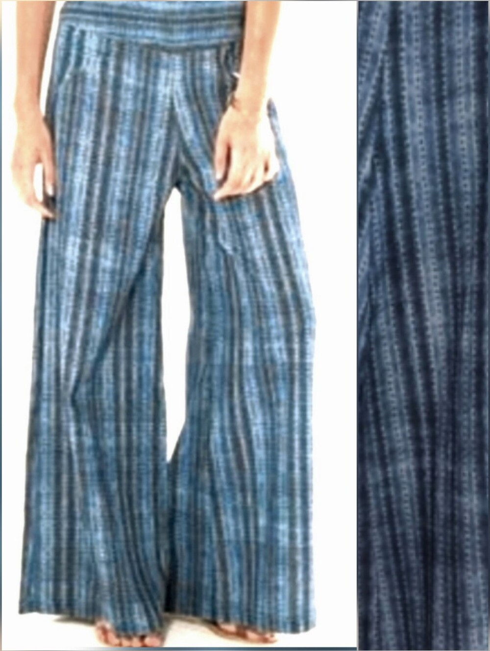 FARM Rio Indigo Blues Linen Blend Wide Leg Side Zip Jaipur Kurti Pants